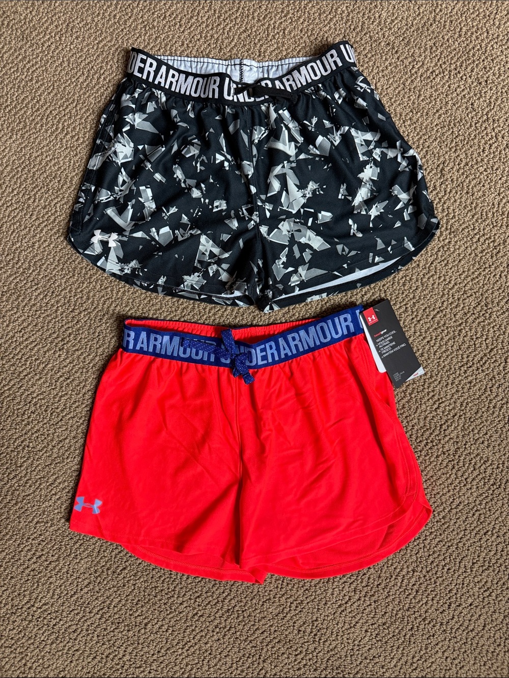 Under Armour Girls' Athletic Shorts — Black Graphic & orange